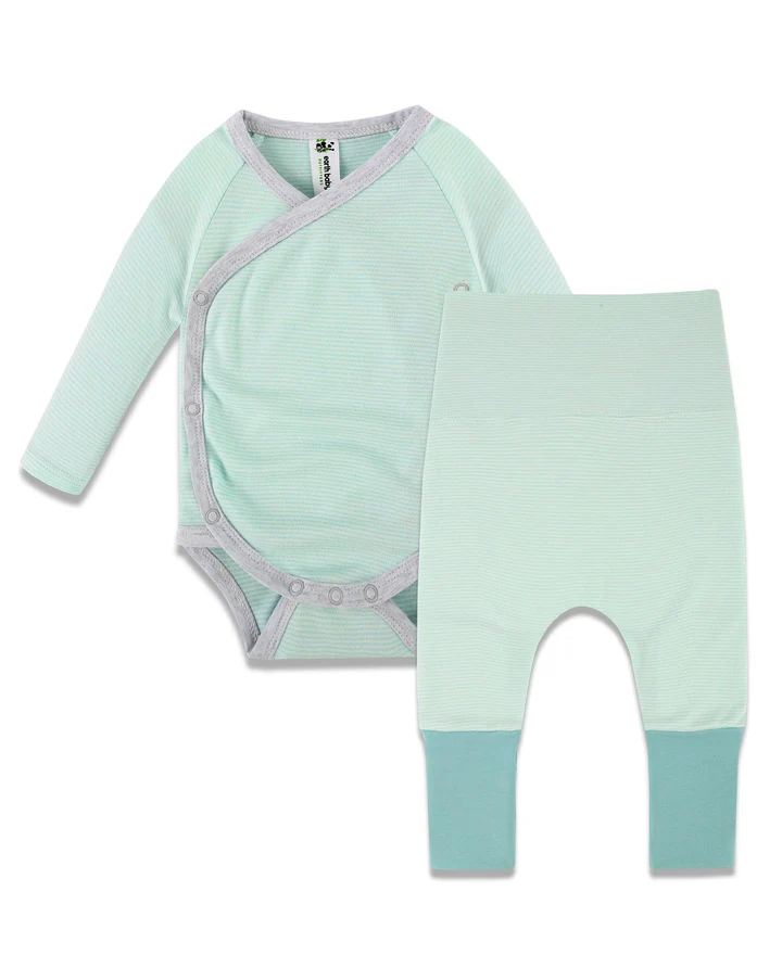Earth Baby Outfitters Long Sleeve Kimono Bodysuit w/ Pants - Mint Stripe