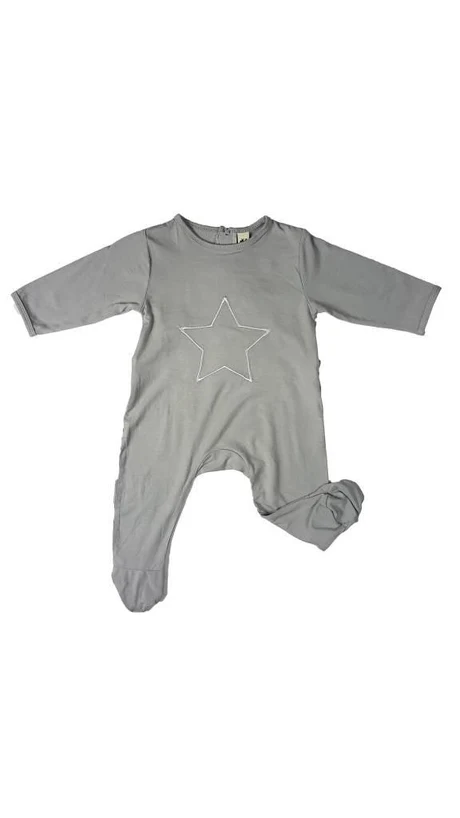 Earth Baby Outfitters Bamboo "Backflap" Rear Opening Footie - Grey Star Embroidery