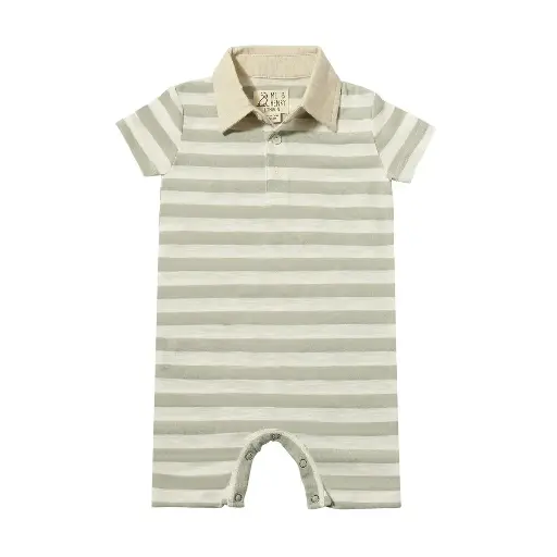 ME & Henry  Saltash Polo Romper HB1414c Grey/White Striped Slub