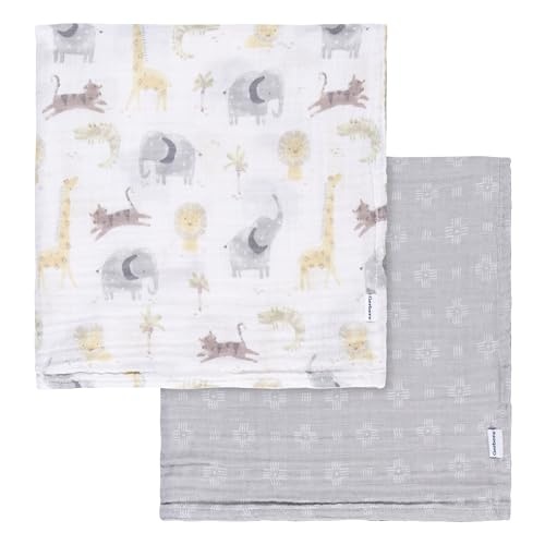 Gerber Baby Unisex 2-Pack Muslin Blanket - Animals + Geos Neutra