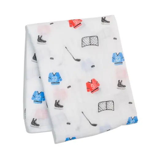 Lulujo Baby Hockey Muslin Swaddle Blanket