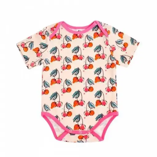 Earth Baby Outfitters Digital Print Bamboo Organic Cotton Blend Onesie Sweet Cherry 18BO1