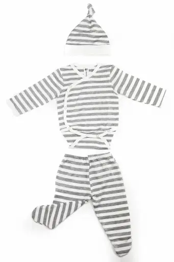 Earth Baby Outfitters Bamboo 3pc Newborn Set - Grey Stripe