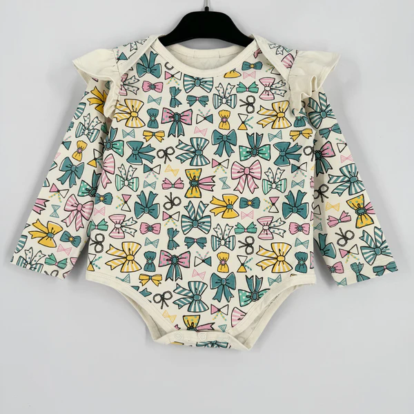 Sherick Fredermen Gifting Bow Long Sleeved Bodysuit with Frill Trim - JM