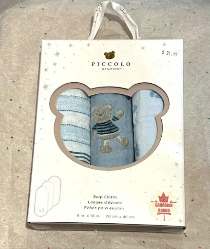 Piccolo-3PK Burp Cloths in Gift Box - Blue