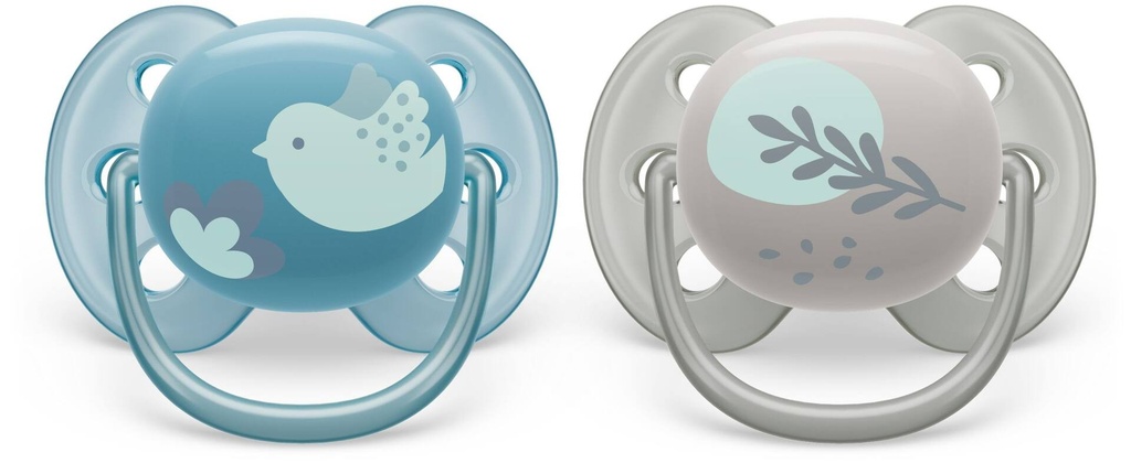 2 pack Philips Avent - Ultra Air Pacifier 6-18M Blue Dove + Silver Leaf