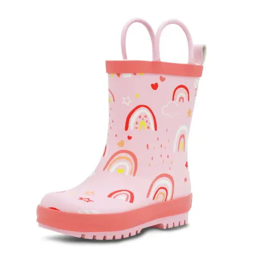 Jan & Jul Puddle-Dry Rain Boots Pink Rainbow