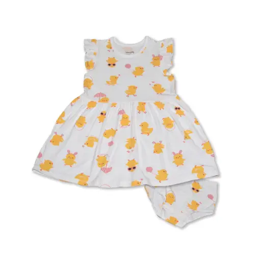Silkberry Baby WF4578 Bamboo Flutter Sleeve Dress with Bloomer Little chick