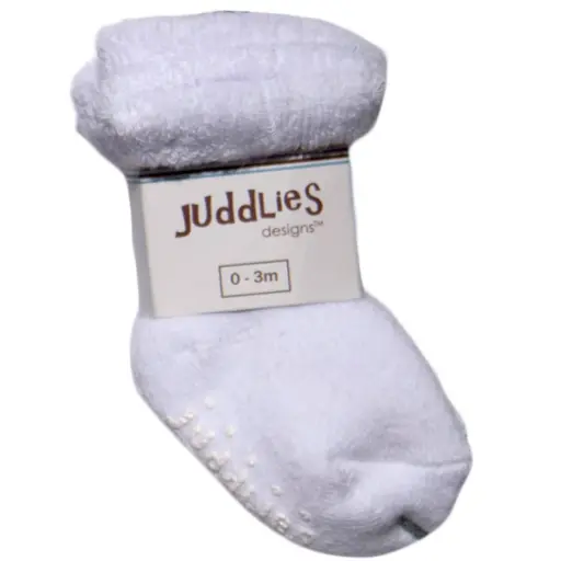  Juddlies Designs 2 Pack Infant Socks 0-3M White + White