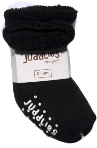  Juddlies Designs 2 Pack Infant Socks 0-3M Black + White