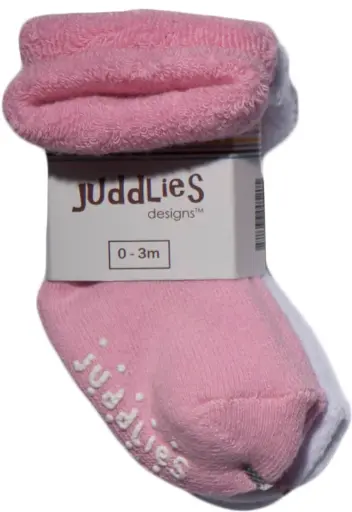  Juddlies Designs 2 Pack Infant Socks 0-3M Pink + White