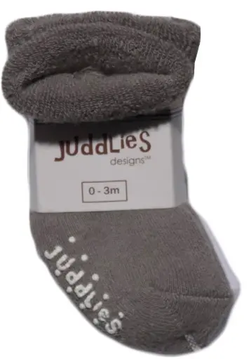  Juddlies Designs 2 Pack Infant Socks 0-3M White + Grey