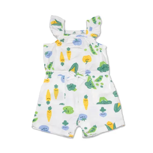 Silkberry Baby WF4574 Bamboo Sleeveless Ruffle Romper (Farmers Market Print)