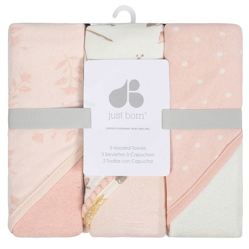 Just Born 3-Pack Hooded Towels - Pink