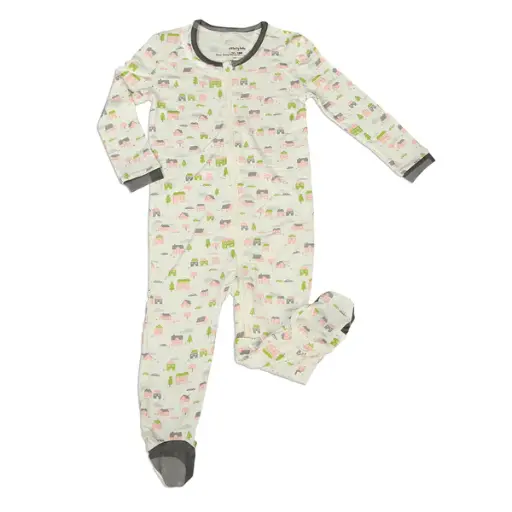 Silkberry Baby Bamboo Footies with Easy Dressing Zipper (Little Village Print) 