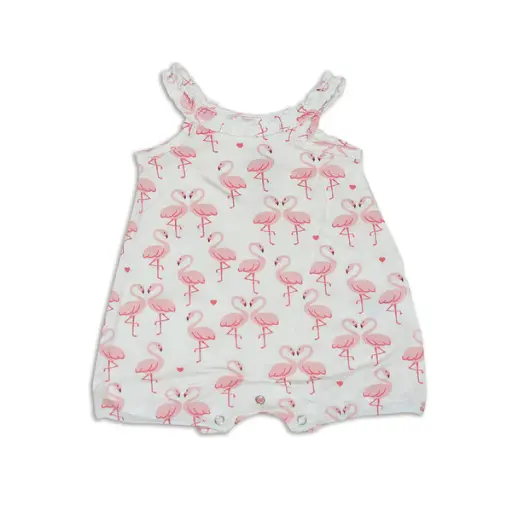 Silkberry Baby Bamboo Ruffle Romper (Flamingo Love Print)