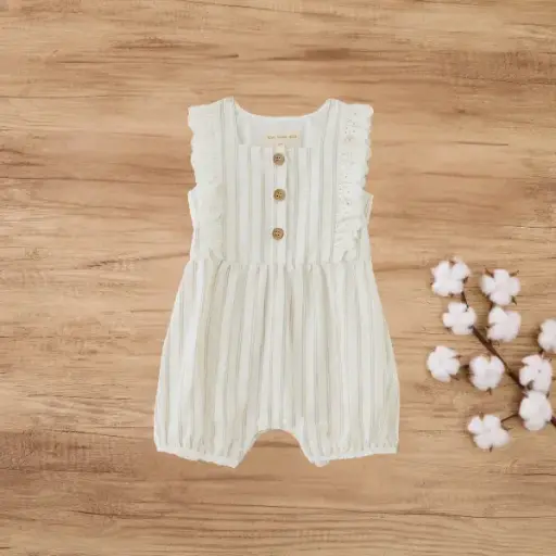 Blara Organic House Sleeveless Lace Romper - Brown and White Stripe