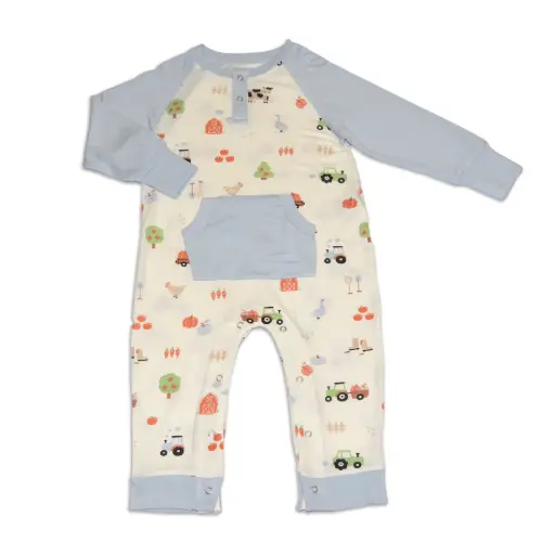 Silkberry Baby WF4601 Bamboo Long Sleeve Romper w/Kangaroo Pocket  (Pumpkin Farm Print)