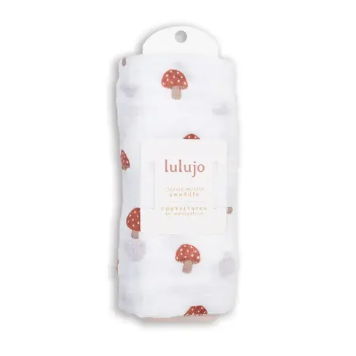 Lulujo Cotton Muslin Swaddle Blanket 0M+ 40x40 Mushroom