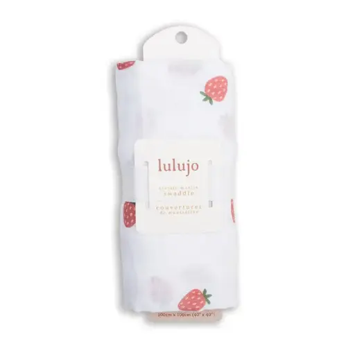 Lulujo Cotton Muslin Swaddle Blanket 0M+ 40x40 Strawberries