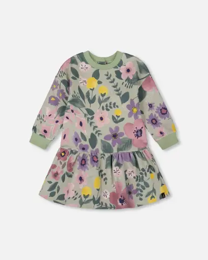 Deux Par Deux Fleece Dress 046A - Watercolor Flowers
