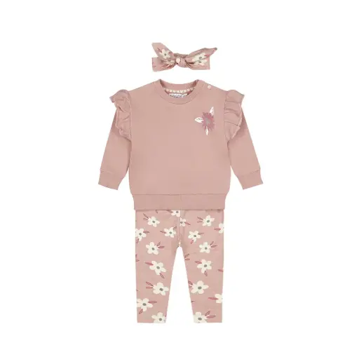 Dirkje Girls' Set Sweater Trousers Hairband Soft Pink Flower