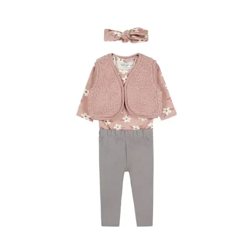 Dirkje Girls' Baby Set Romper Leggings Waistcoat - Soft Pink