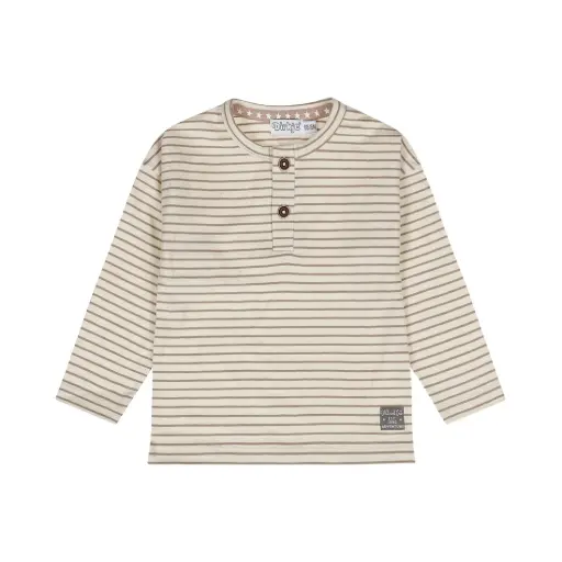 Dirkje Boys' Long-sleeved Shirt Off-white Soft Brown Striped