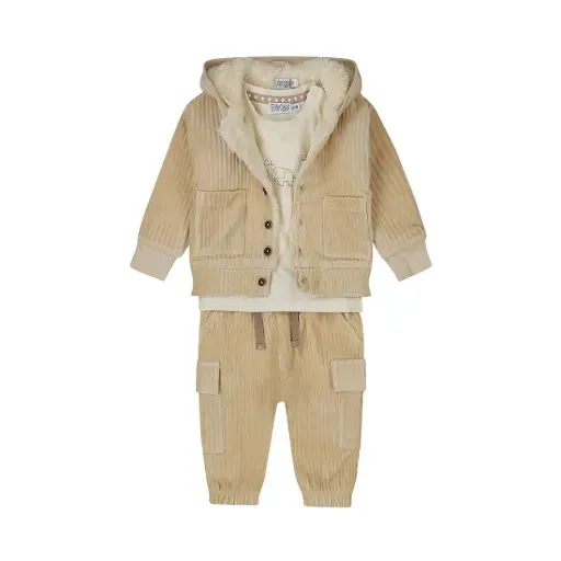 Dirkje Boys' Baby Set Shirt Cardigan Trousers Beige Velour 6550