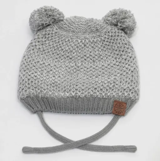 Calikids Knit Double Pompom Hat W2100 - Grey Mix