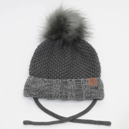 Calikids Knit Pompom Hat W2102 - Charcoal Combo