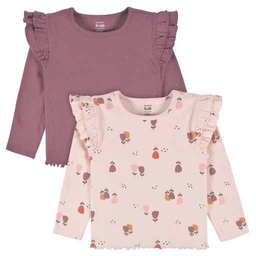  Gerber 2-Piece Toddler Girls Floral Tops - Pink + Purple