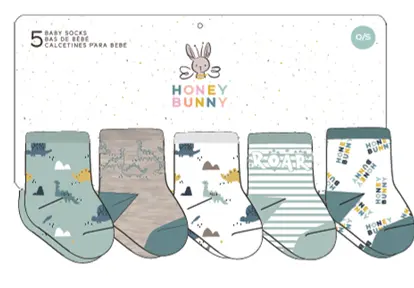 Honey Bunny Piccolo - 5 Pairs Socks - Green 0-12M 