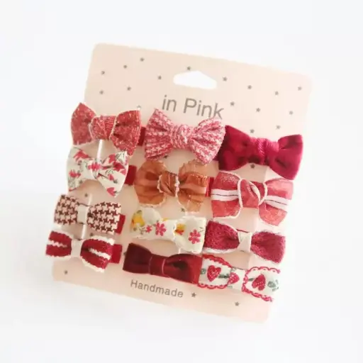 In Pink Hair Clip Handmade 12pc - Red