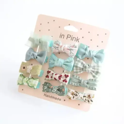 In Pink Hair Clip Handmade 12pc - Green