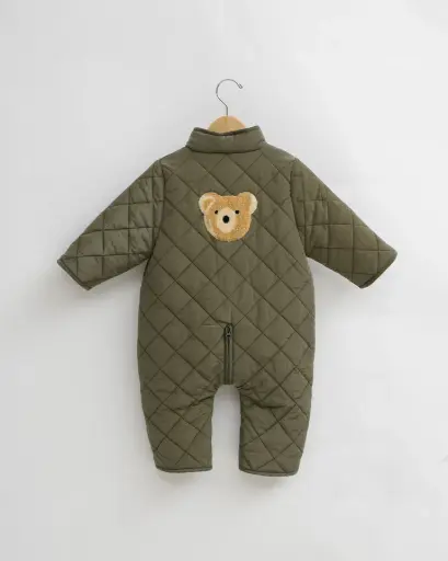 Blara Organic House Bear Padded Romper Dark Green