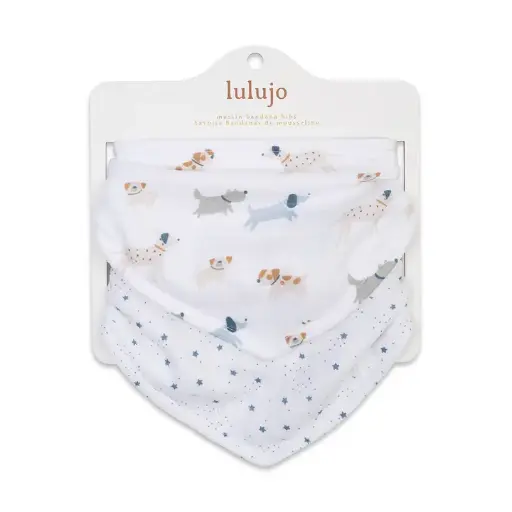 Lulujo Bandana Bibs 2pk-Muslin Puppy Dog + Stars