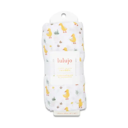 Lulujo Cotton Muslin Swaddle Blanket 0M+ 40x40 Ducks