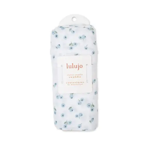 Lulujo Cotton Muslin Swaddle Blanket 0M+ 40x40 Blueberries