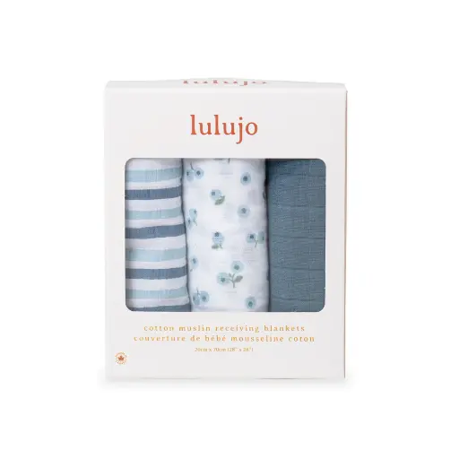 Lulujo Baby 3 Pack Muslin Receiving Blankets – Blueberries
