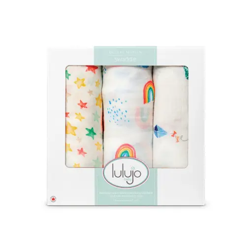 Lulujo Baby 3 Pack Bamboo Muslin Swaddle Blanket - High in the Sky