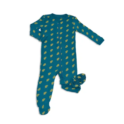 Silkberry Baby Bamboo Zip-Up Footies WF4374 (Dotty Leaf Print)