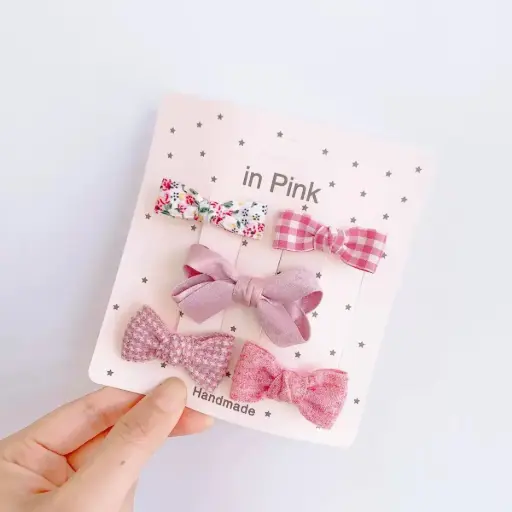 In Pink Hair Clip Handmade 5pc - Pink