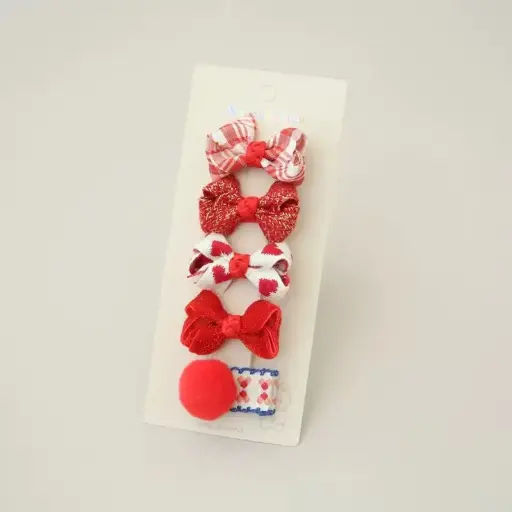 In Pink Hair Clip Handmade 5pc - Red