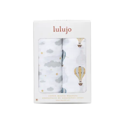 Lulujo Baby 2-Pack Cotton Swaddle Blankets – Hot Air Balloons & Clouds