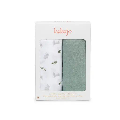 Lulujo Baby 2-Pack Cotton Swaddle Blankets – Bunnies/Fern