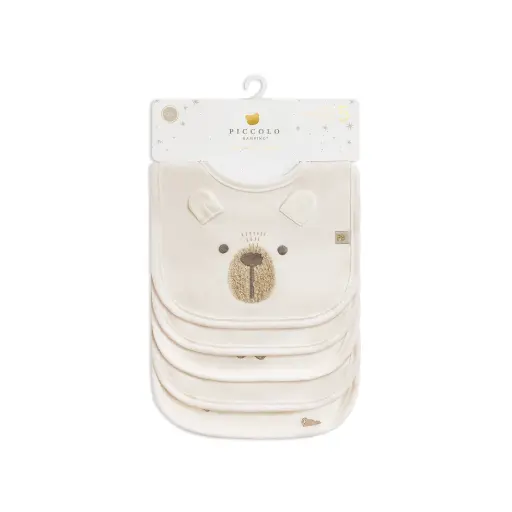 Piccolo 5 Milk Bib 3 Embroidered & 2 All Over Printed - Cream