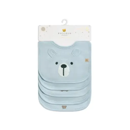 Piccolo 5 Milk Bib 3 Embroidered & 2 All Over Printed - Blue